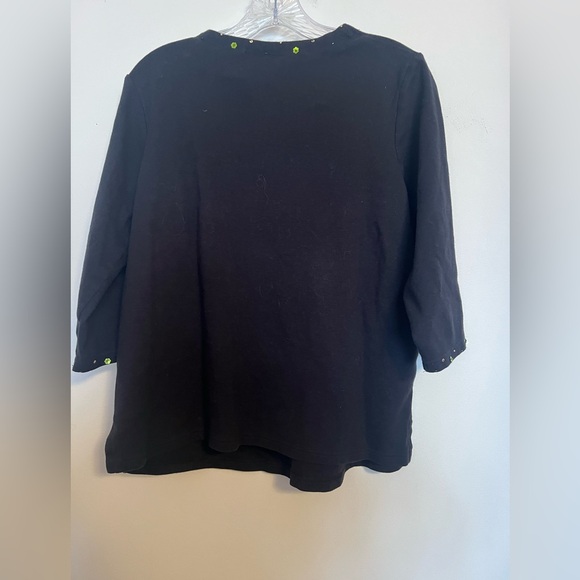 Quacker Factory Black Top with Green Floral Accents - Picture 3 of 3